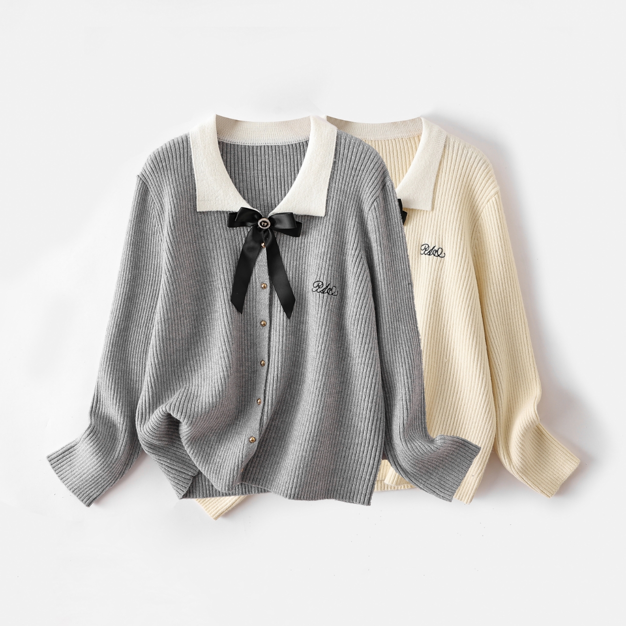 微胖大码灰色小香风针织秋冬洋气胖妹妹蝴蝶结毛衣胖上衣51008