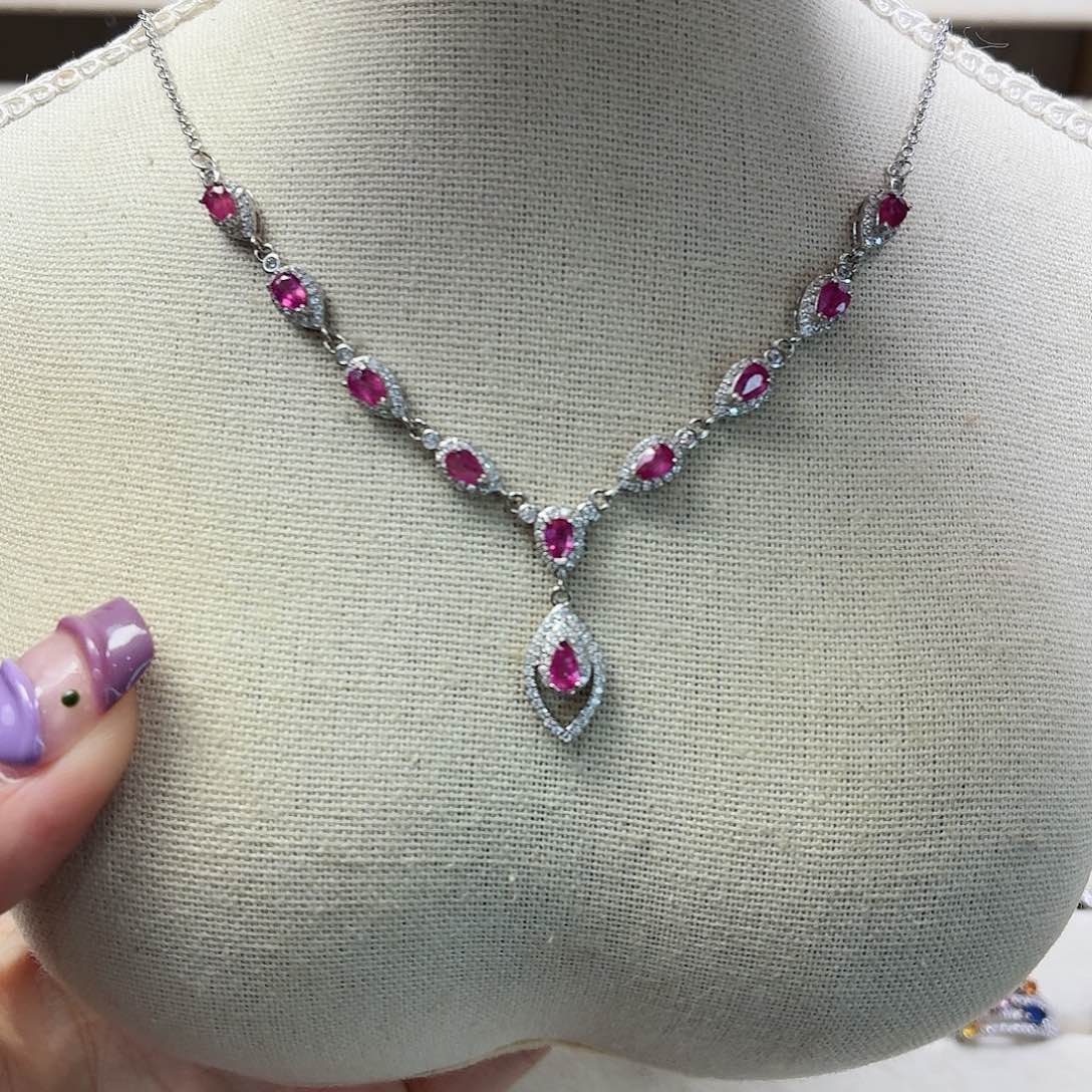 红宝石银S925镶嵌项链