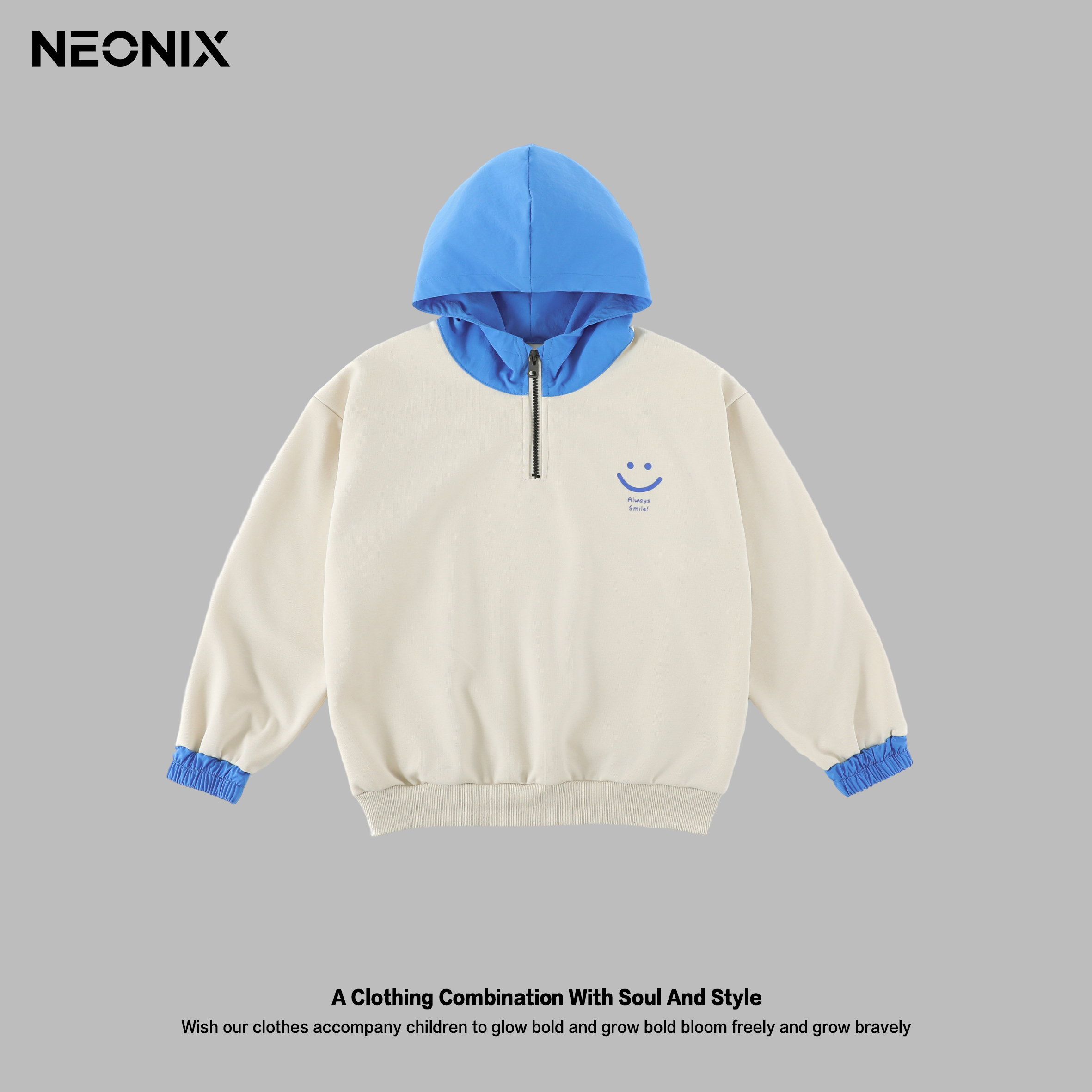 NEONIX秋季新款撞色拼接拉链连帽卫衣中大童SY015