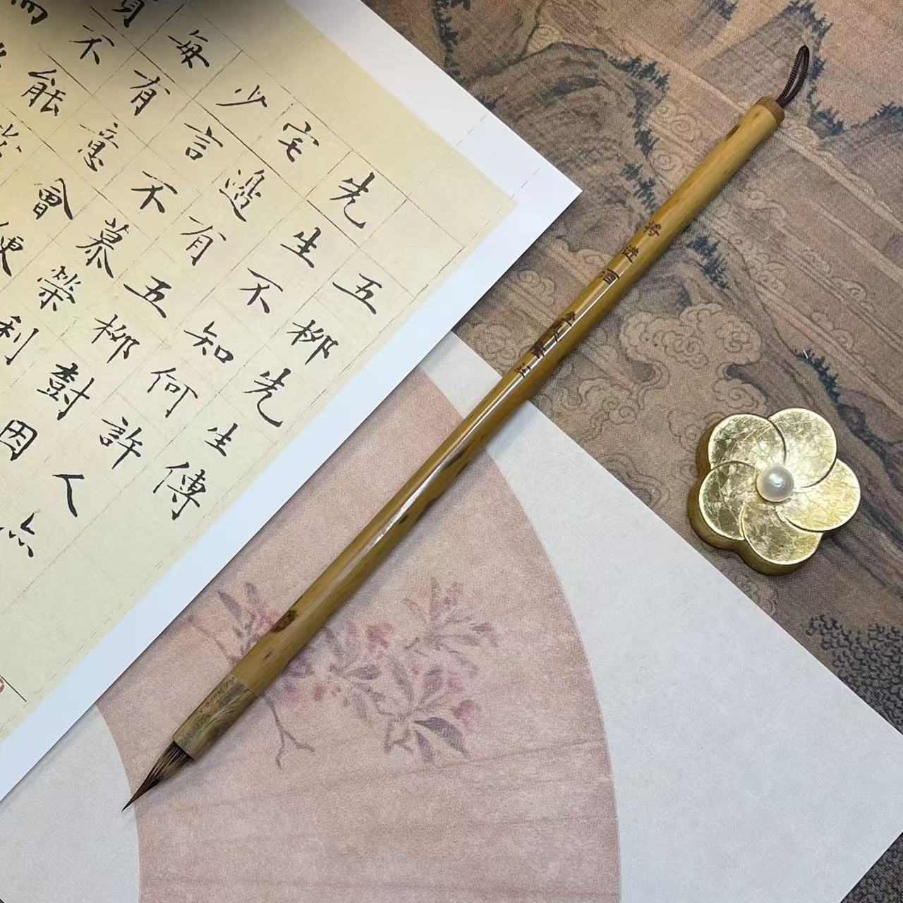 【将进酒】高品质绿檀湘妃竹纯紫狼毫小楷毛笔