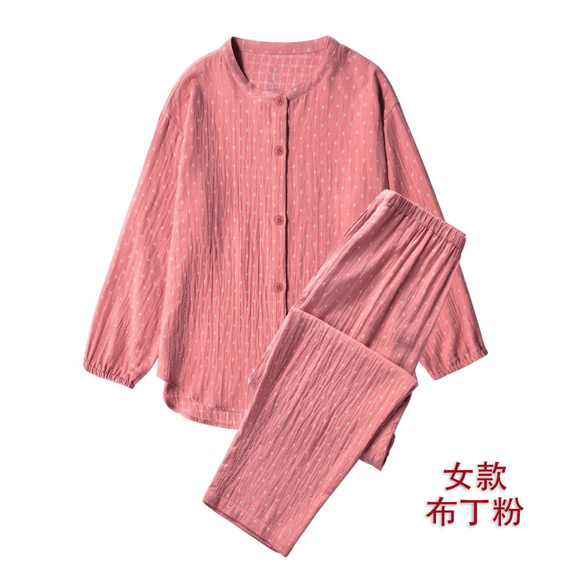 【女款无印双层纱】2026新款透气排汗全棉布丁双层纱套装睡衣家居服