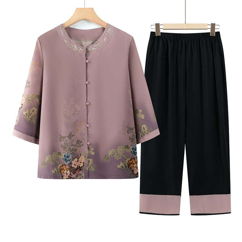 中老年女装夏装套装老年人妈妈装夏季新款套装新中式国风奶奶装