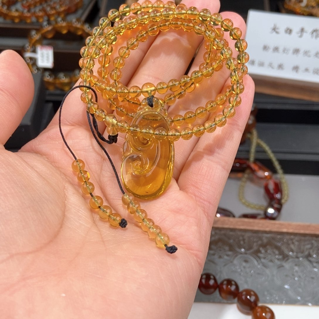 琥珀颈饰未镶嵌如意毛衣链