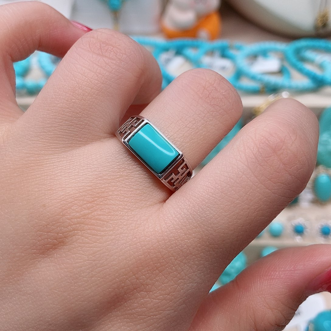 绿松石戒指银S925镶嵌善***剛