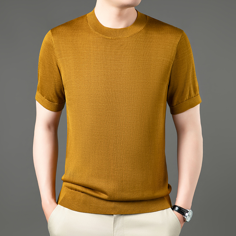 【断码处理】莱赛尔天丝男士针织短袖纯色圆领时尚柔软透气亲肤