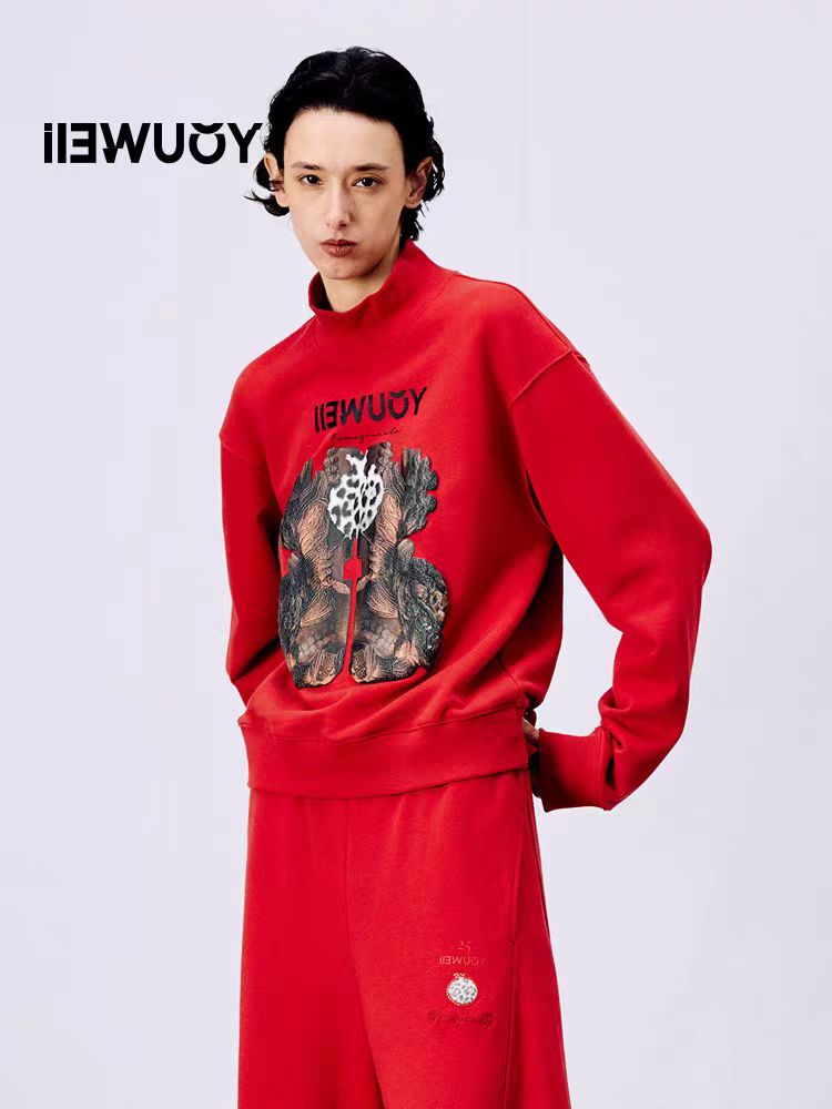 YOUWEI有尾2025早春上新肌理印花套头卫衣Y1725106