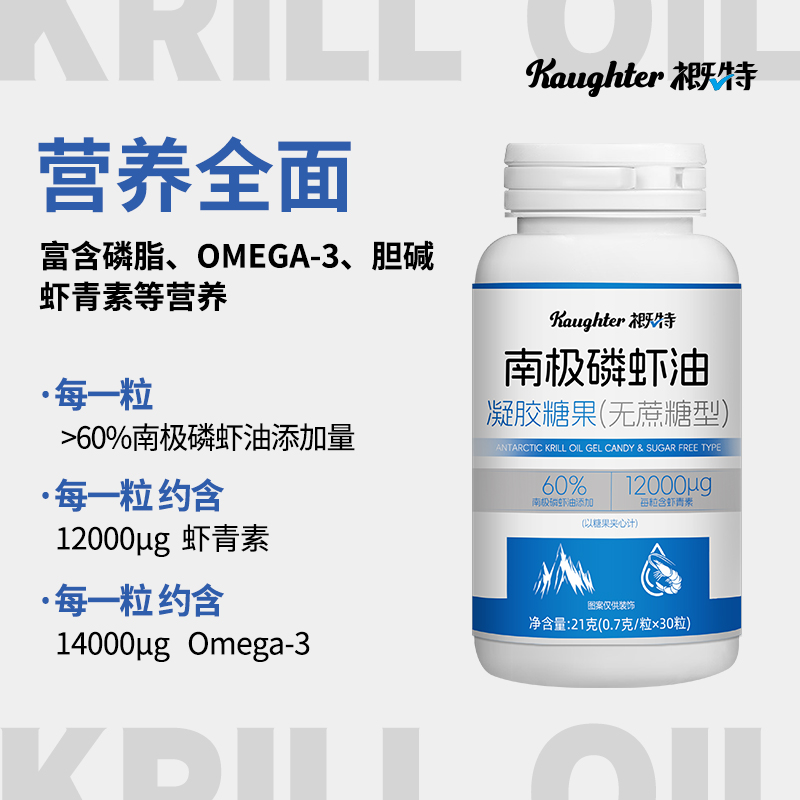 概特深海磷虾油软胶囊含EPA和DHA适合中老年成人全面呵护凝胶糖果