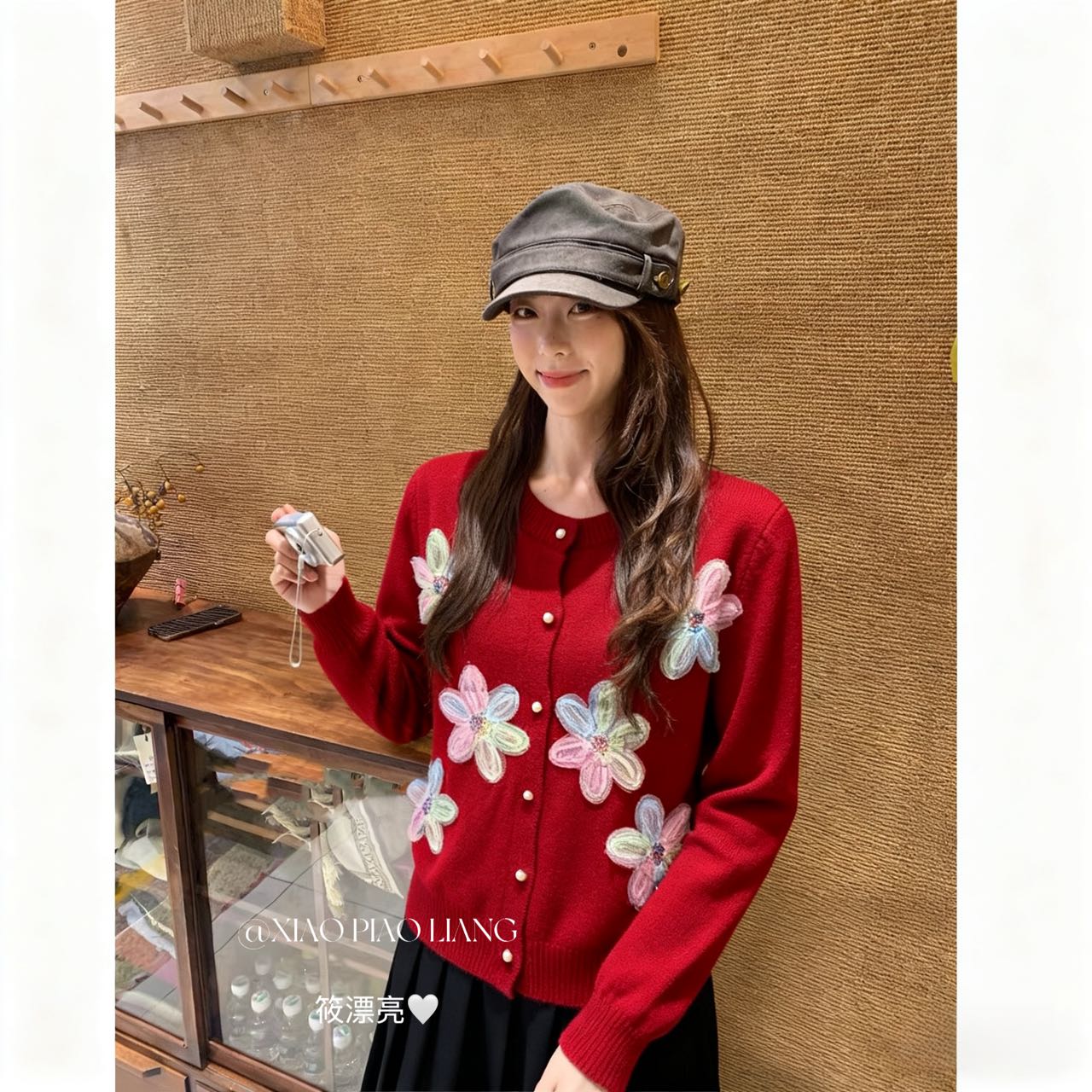 重工立体彩色花朵针织衫开衫2025新款甜美学院风上衣82114#0.1 qq