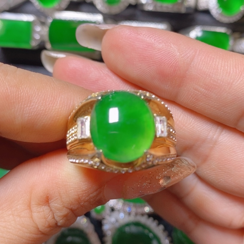 【闪购商品】翡翠挂件银S925镶嵌蛋面男戒