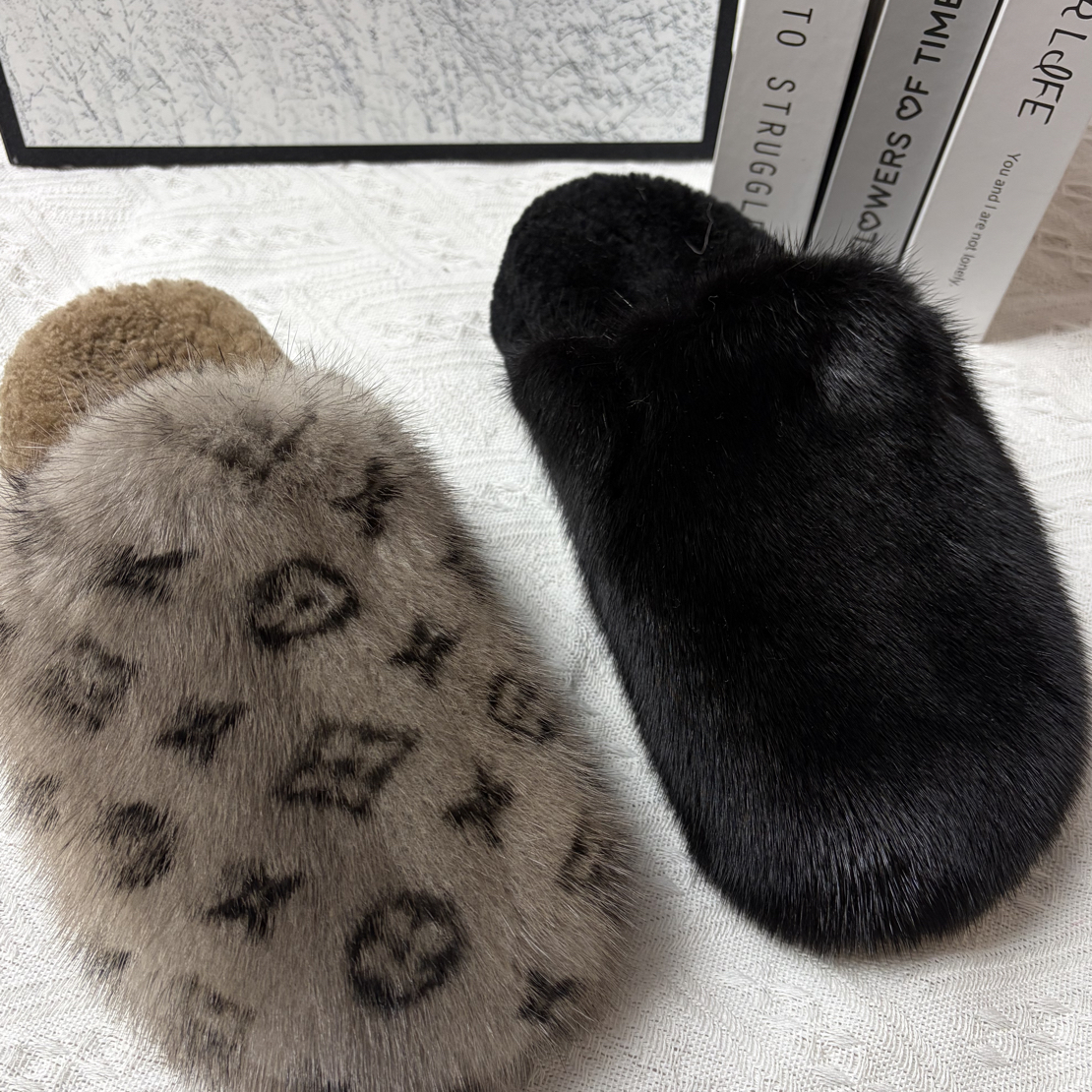 时尚百搭平底水貂毛新款女士外穿厚底保暖防滑网红款毛毛博肯鞋