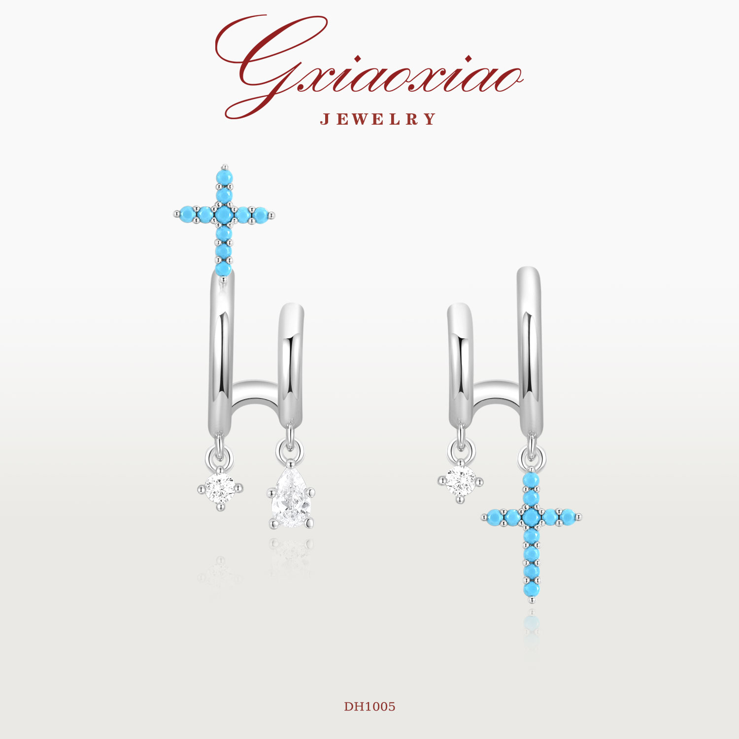 G XIAOXIAO 镀K金 时尚气质高级百搭蓝色十字架耳环 DH1005
