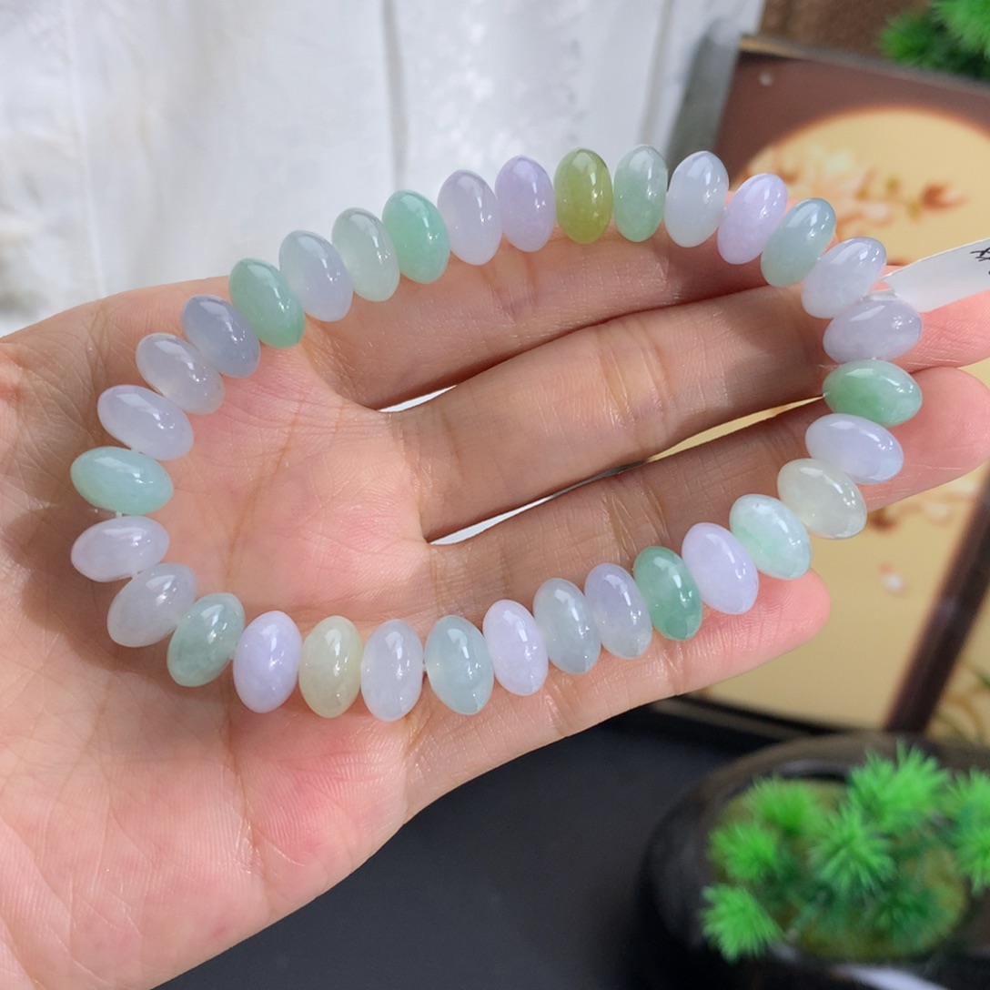 翡翠未镶嵌手串卡10胶润马卡龙鼓珠手串