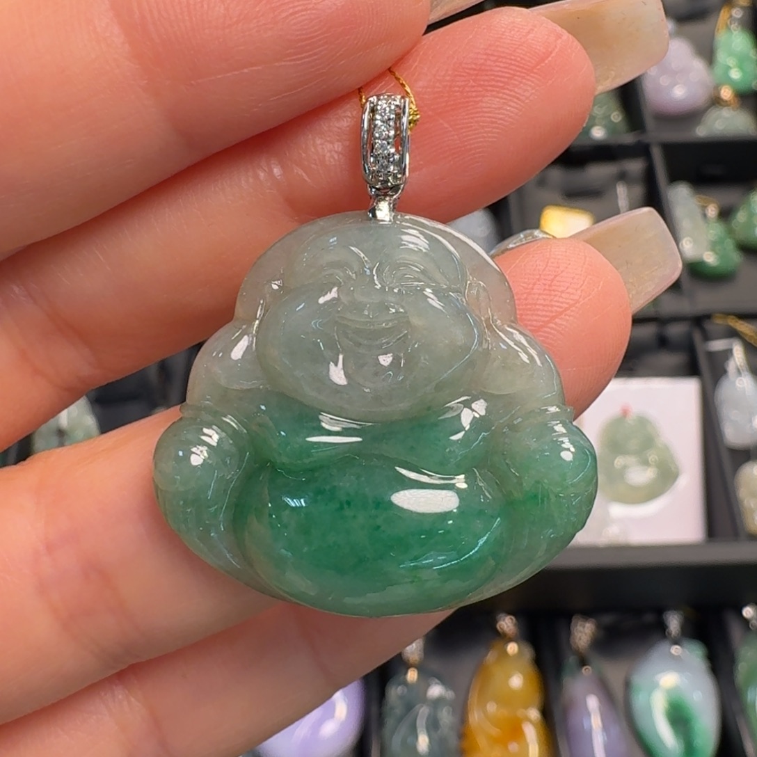 翡翠18K金镶嵌颈饰佛公