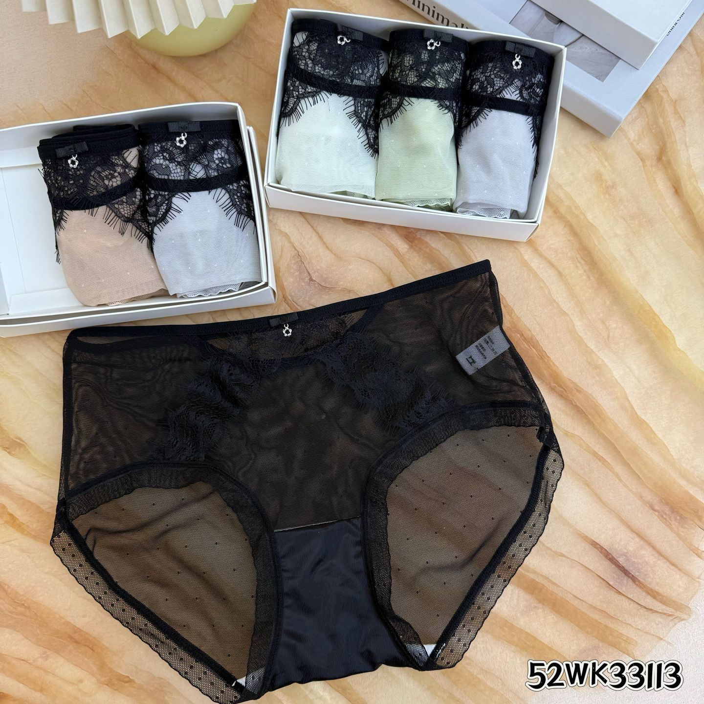 维也纳女神~纯欲风性感中腰蕾丝大包臀女士三角内裤