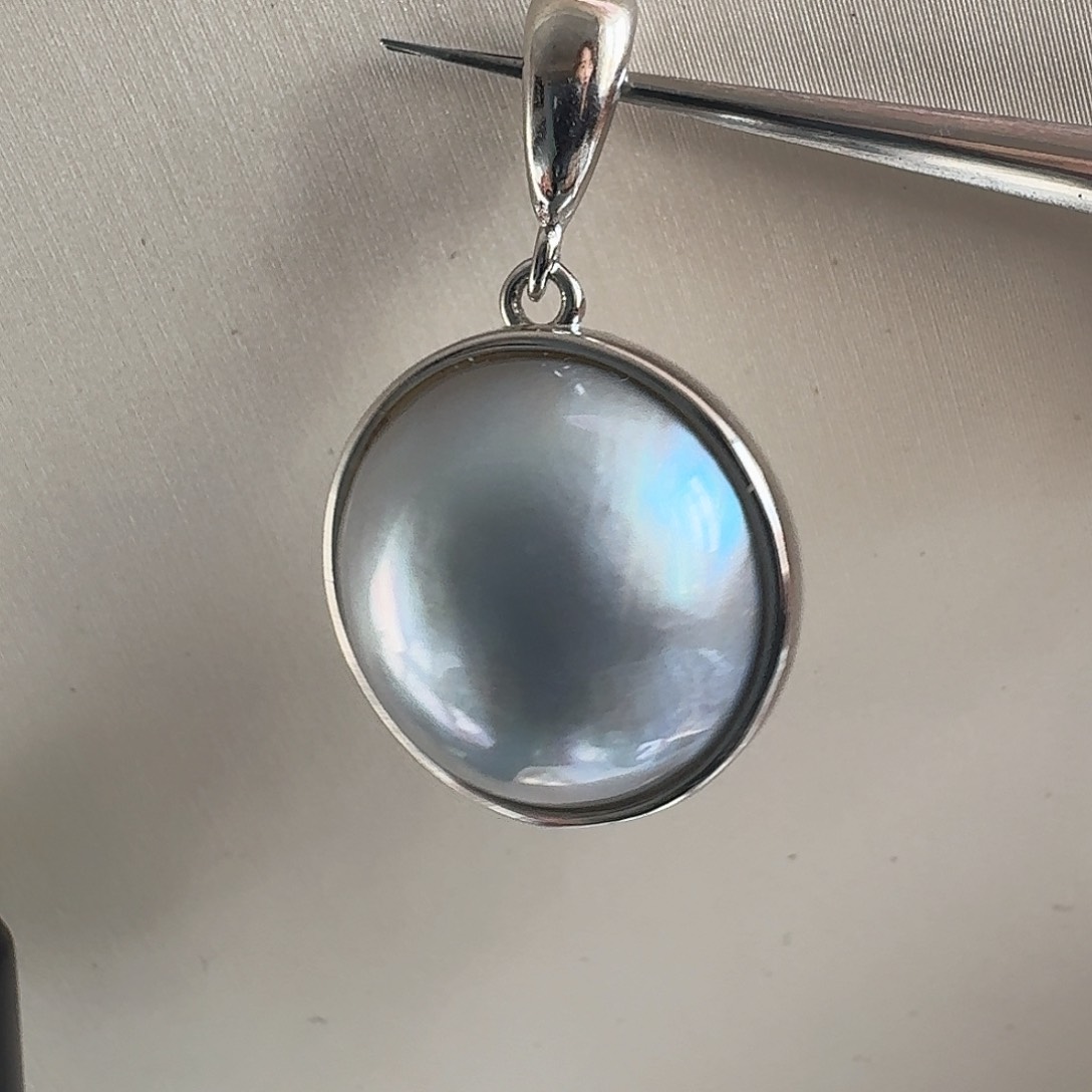 拼合珍珠（马贝珠）颈饰银S925镶嵌大**娃15mm 