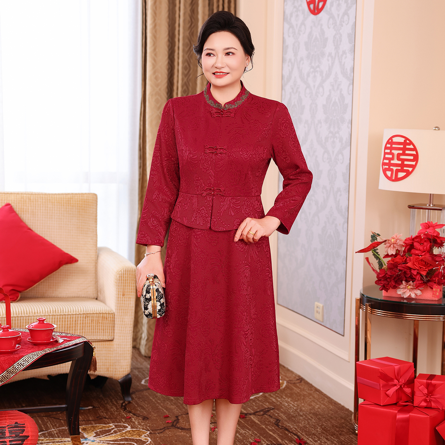 喜婆婆洋气婚宴礼服连衣裙10月份结婚丈母娘嫁女儿订婚喜服敬酒服