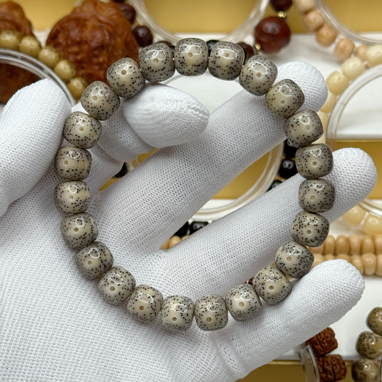 石玉料灰果冻玉化眼睛留白小细星单圈