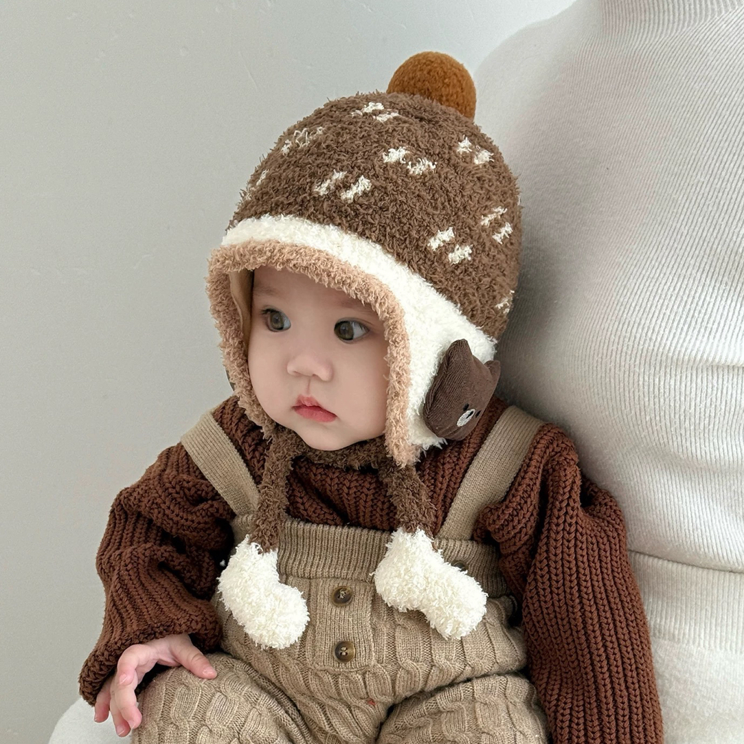婴儿帽子秋冬季韩版时尚字母新生男孩女宝宝针织帽保暖男童毛线帽