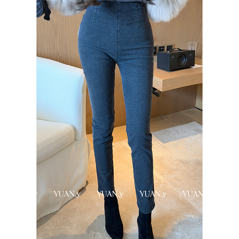 媛媛【视觉减重期】高级感牛仔裤女高腰紧身小脚九分裤铅笔裤#K1232