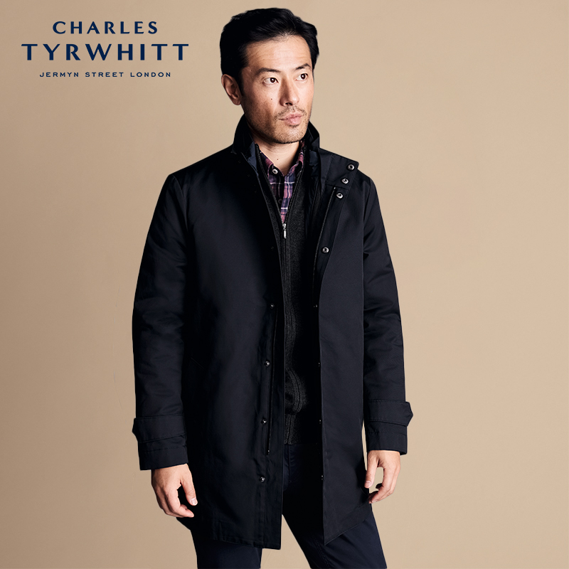 CHARLES TYRWHITT海军蓝三合一中长款男士冬季新款外套商务大衣