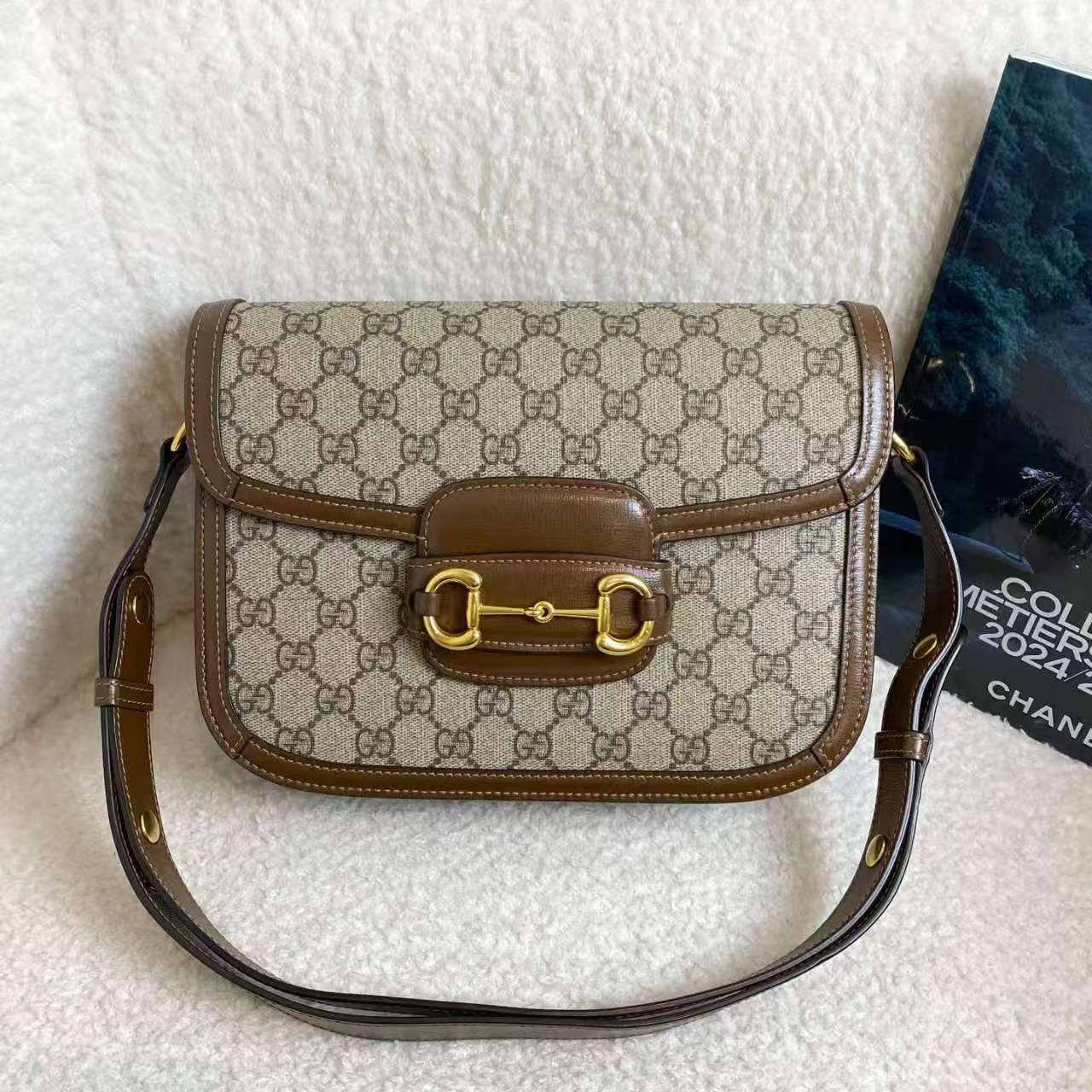 99新 GUCCI/古驰 棕色老花1955中号/66772109/12期免息/代卖服务