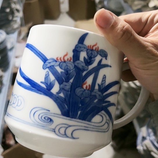 盘手绘杯一个陶瓷陶瓷