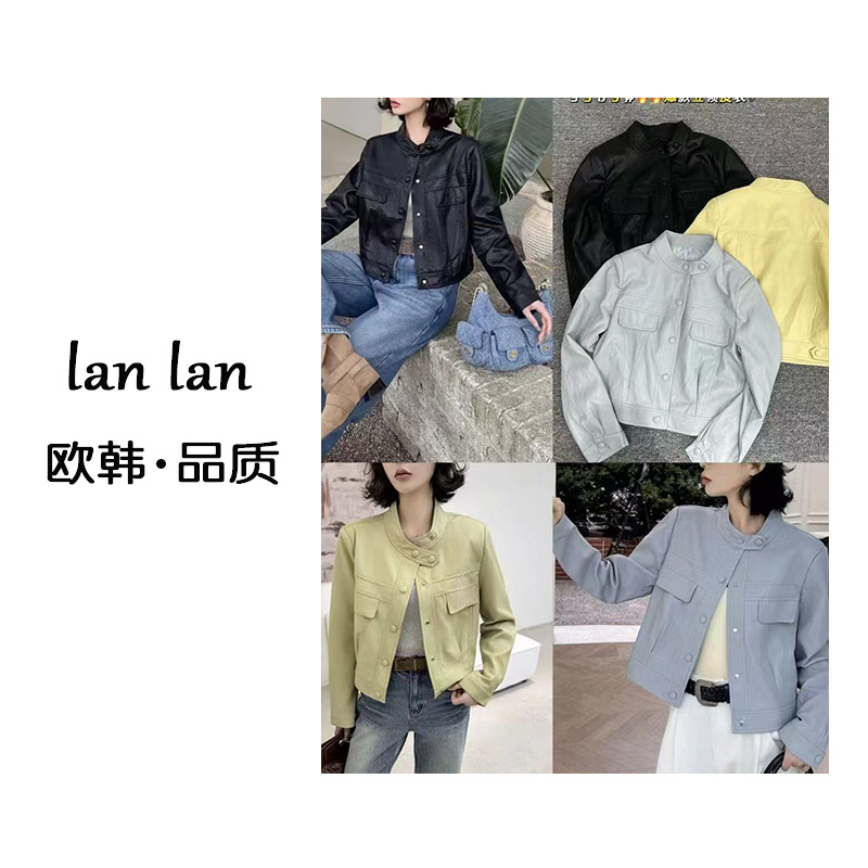 lanlan-春上新【短款翻盖皮衣】韩版小众设计款显瘦时尚皮衣外套女