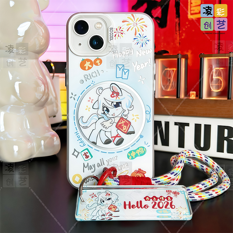 凌彩创艺手机壳适用苹果华为小米vivo原神周边小马芙芙挂绳彩银壳