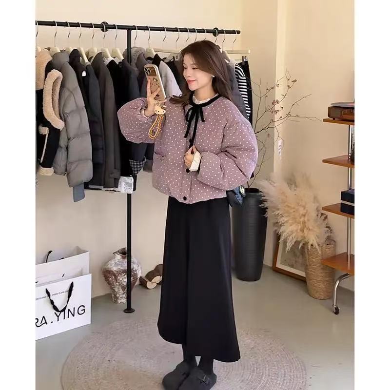 灯芯绒系带小花棉服2025冬新款小个子减龄保暖厚棉衣外套甜美棉袄