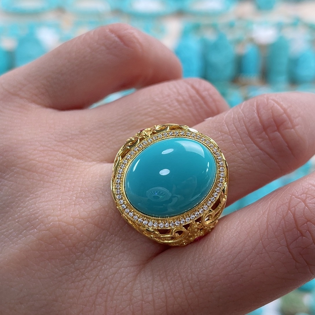 绿松石珠宝奇石18K金镶嵌