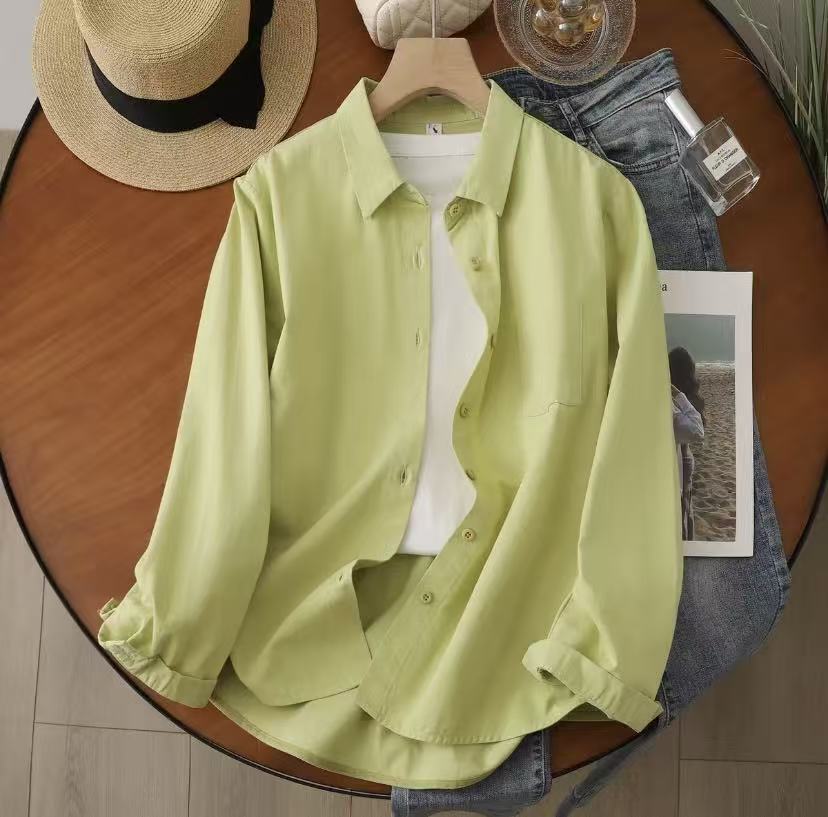 （100%纯棉短款）新款小个子宽松版长袖衬衣简约风休闲衬衫22259