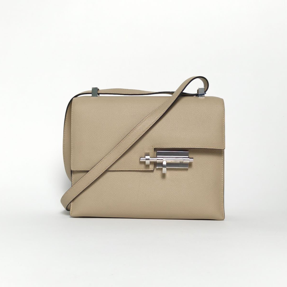 95新 Hermes/爱马仕 【双双】手枪包 23 S2风衣灰 Ep皮 A刻 银扣