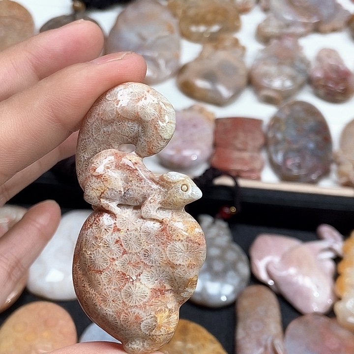 颈饰未镶嵌硅化珊瑚（珊瑚玉）