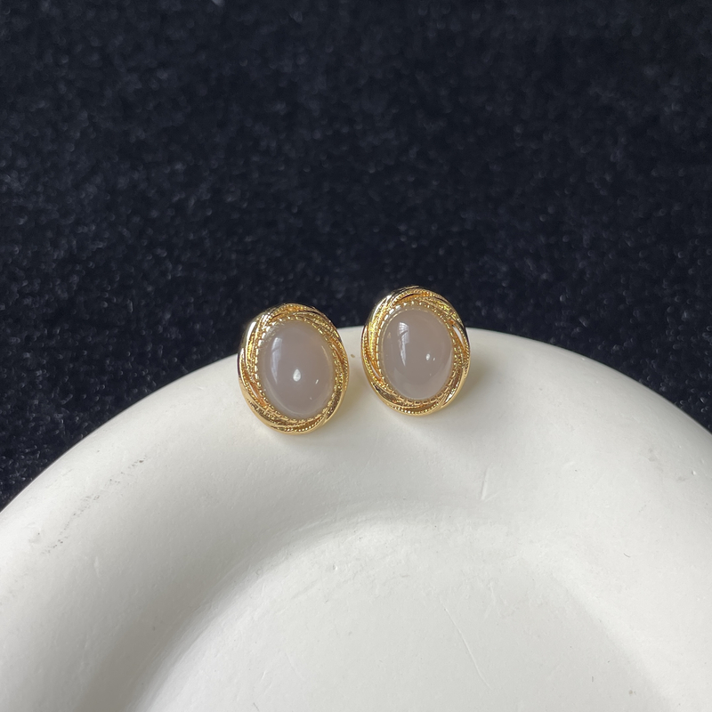 XA74天然和田玉烟紫银镶精美耳饰耳钉 精致百搭款 多样性发其一