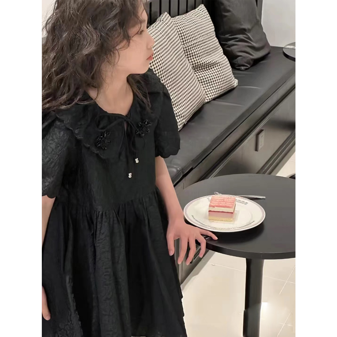 TZ23112719-1新款时尚黑色短袖连衣裙