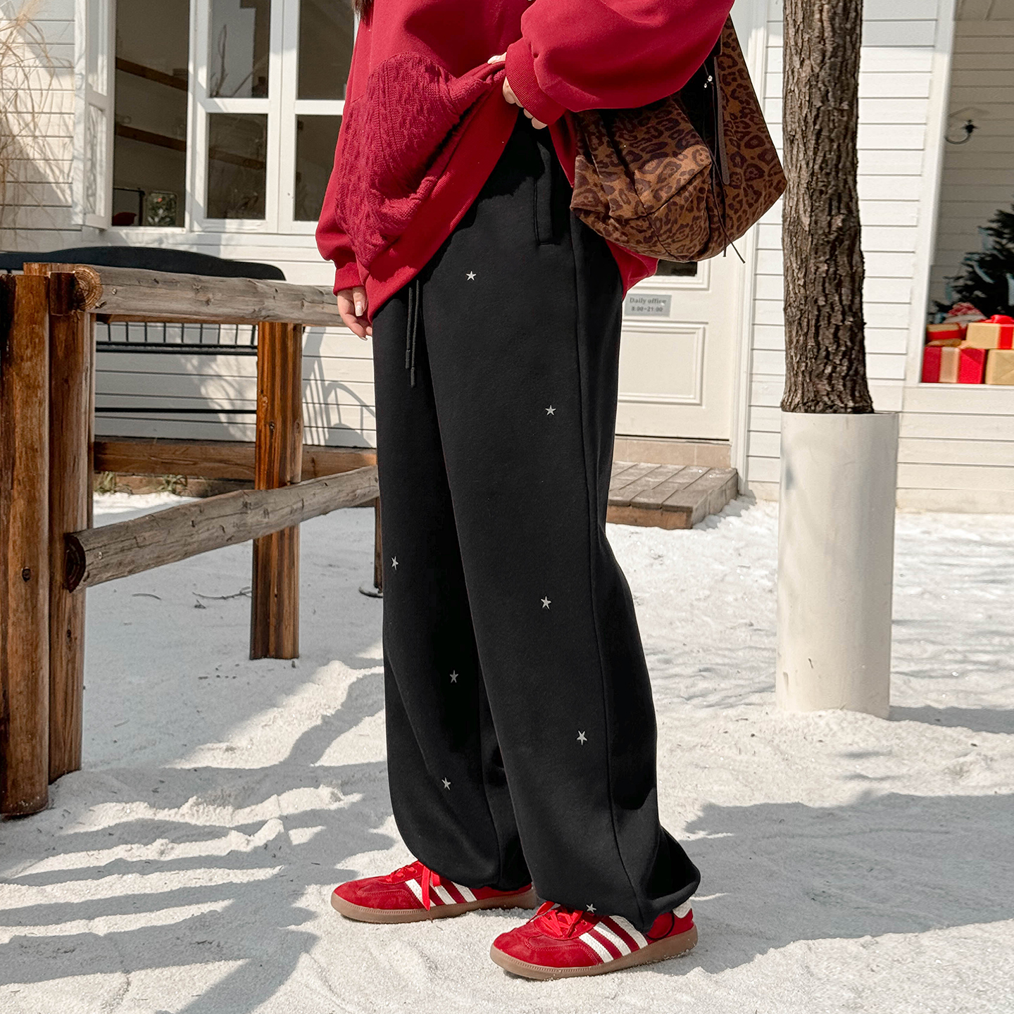 DC8439大码女装【街头满天星卫裤】秋冬胖mm高腰卡通印花束脚阔腿裤