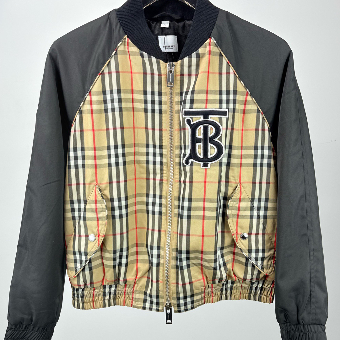 99新 BURBERRY/博柏利 博柏利格纹棒球服夹克外套UK8码14589