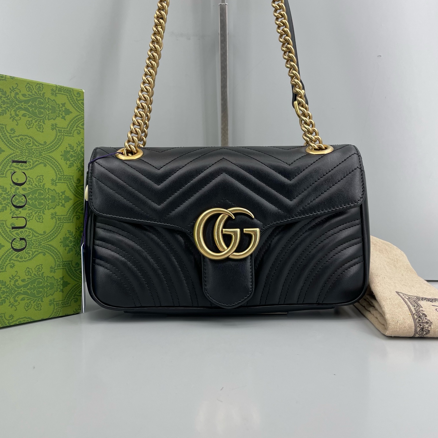 95新 GUCCI/古驰 优选/马蒙26黑色链条包新标038/26x15x7/Z112230