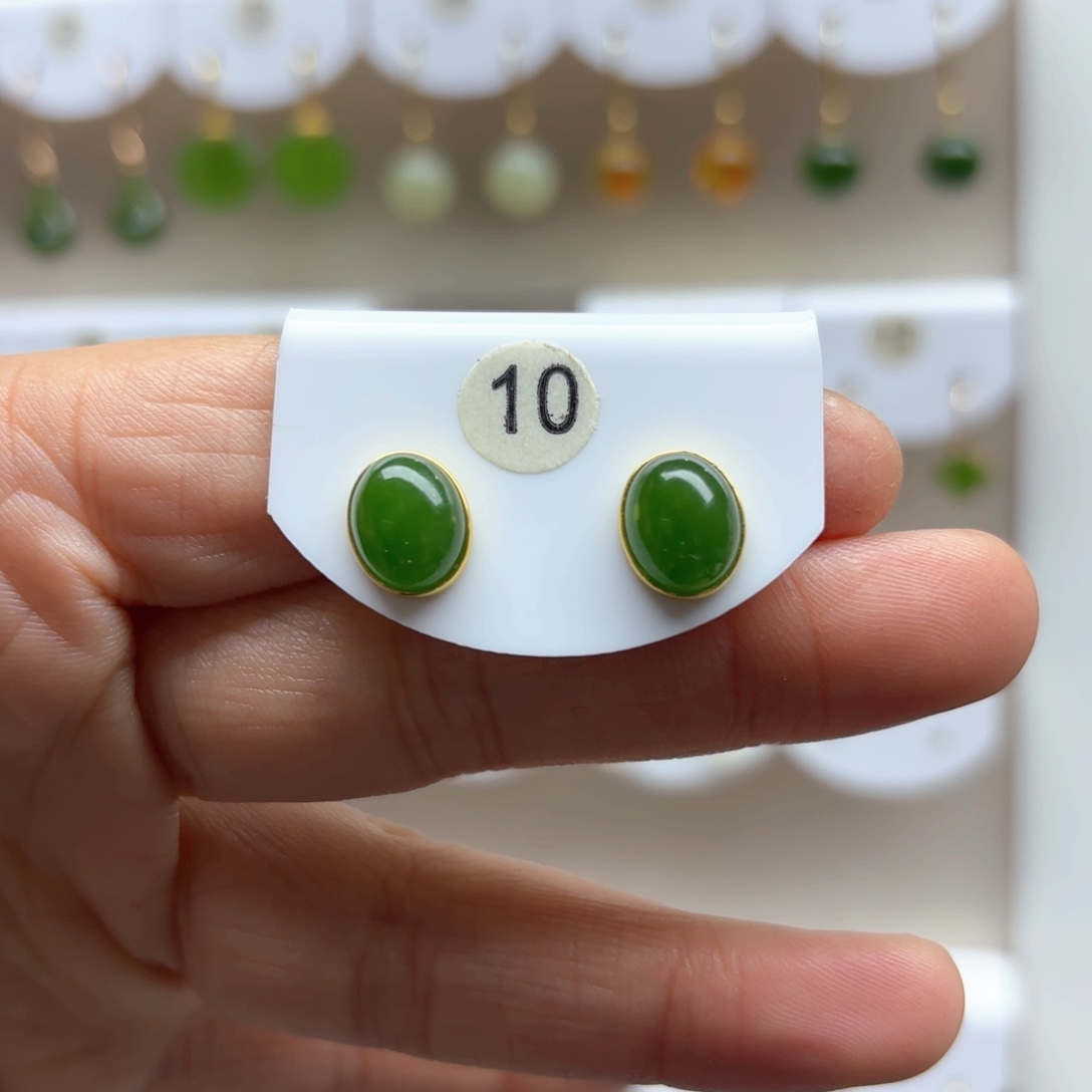 和田玉耳饰18K金镶嵌