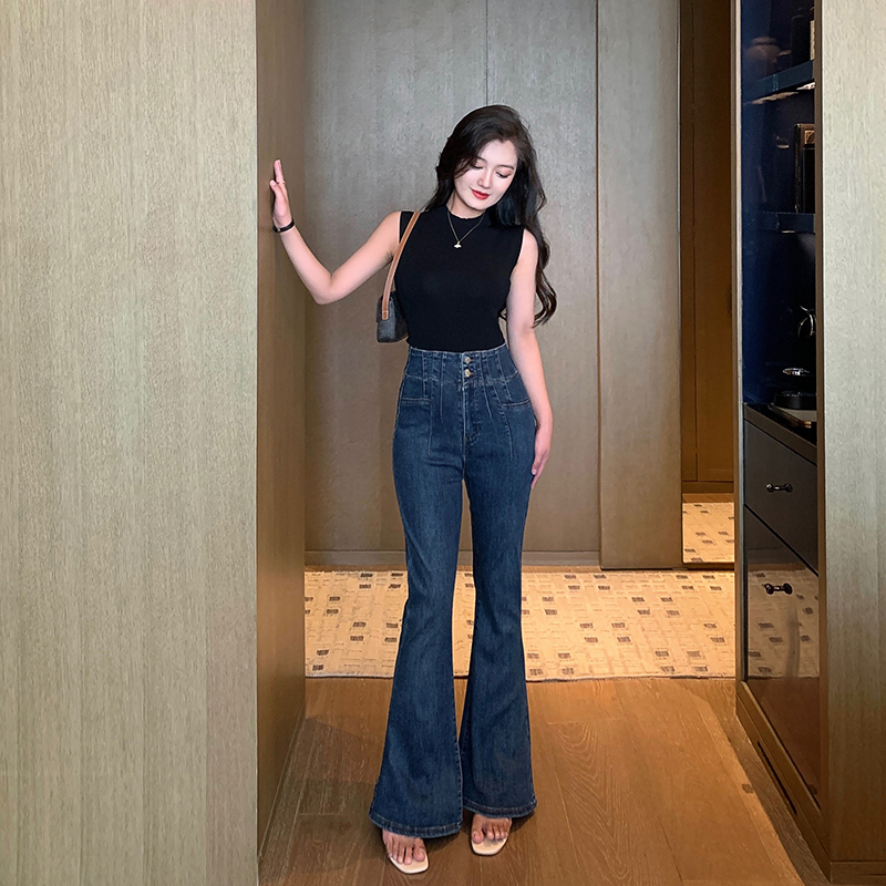 [17号 直播福利] 7/14-19 复古深蓝色高腰显瘦梨形微喇叭直筒裤