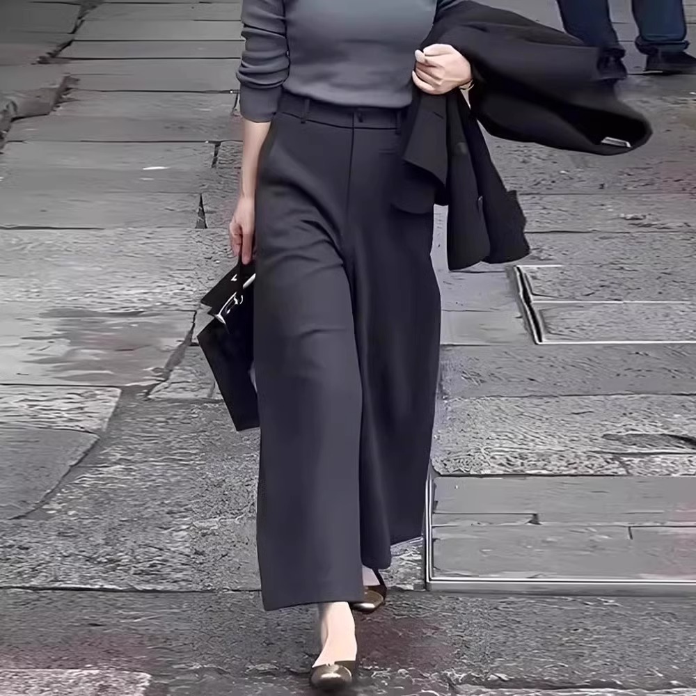 免烫高级感西装阔腿裤女2025春秋通勤直筒高腰显瘦垂感妈妈休闲裤