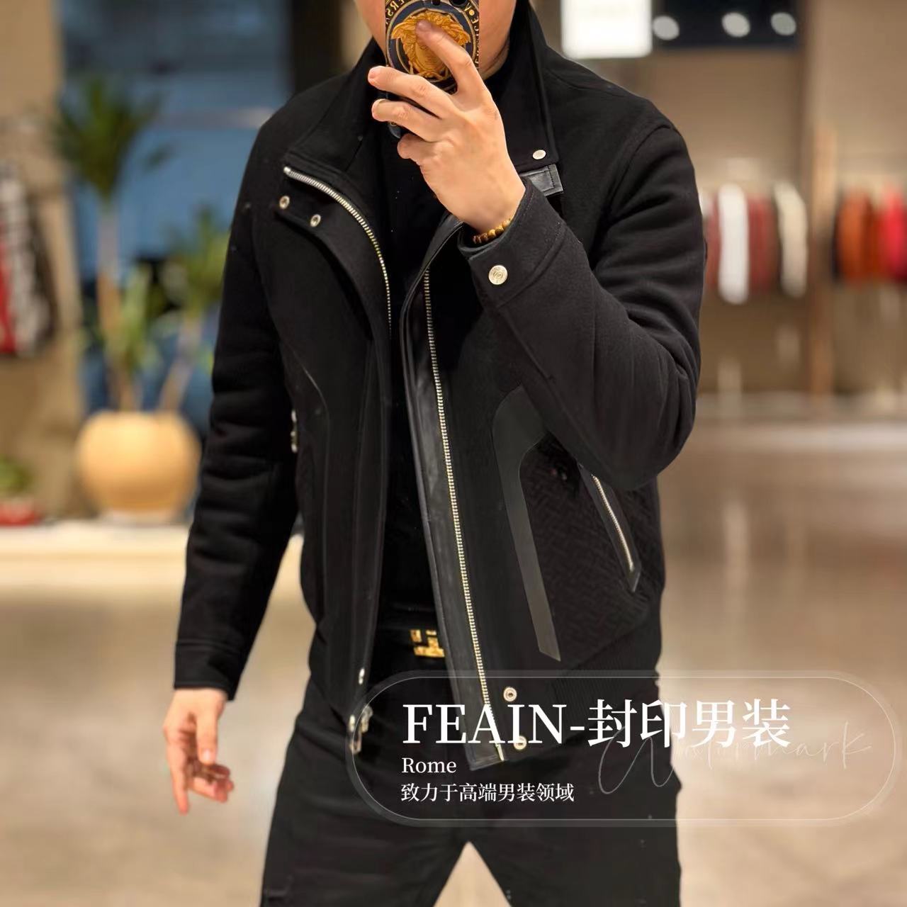 【真皮羊毛羽绒】高端定制真皮拼接羊毛混纺羽绒服99100