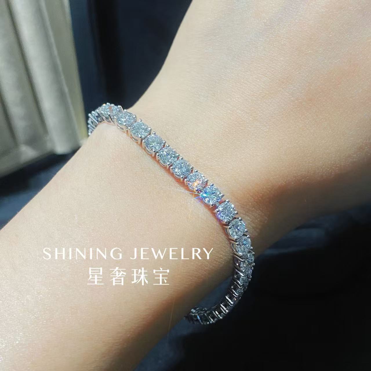 实验室培育钻石【星奢珠宝】网球满钻手链培育钻轻奢时尚