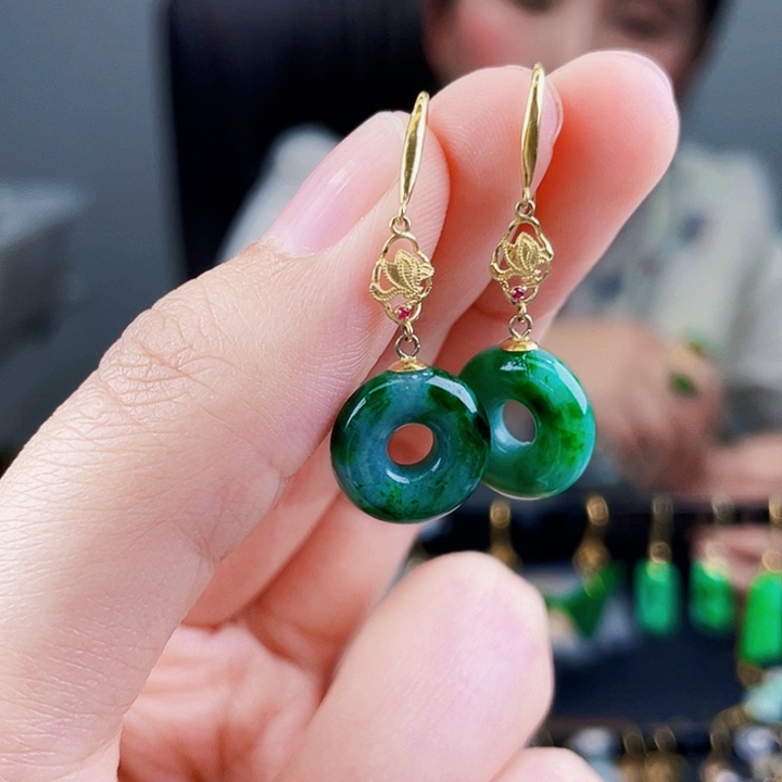 翡翠耳饰18K金镶嵌饰品