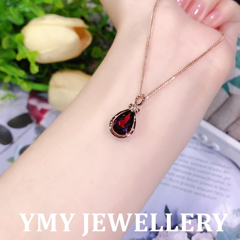 MM 18K玫瑰金鸽血红石榴石项链吊坠生日礼物送女友042608