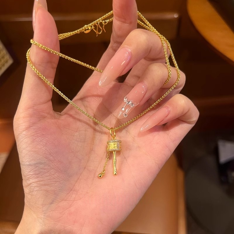 铜合金项链 韦雪同款随身佛吊坠六字真言项链锁骨链金刚杵毛衣链