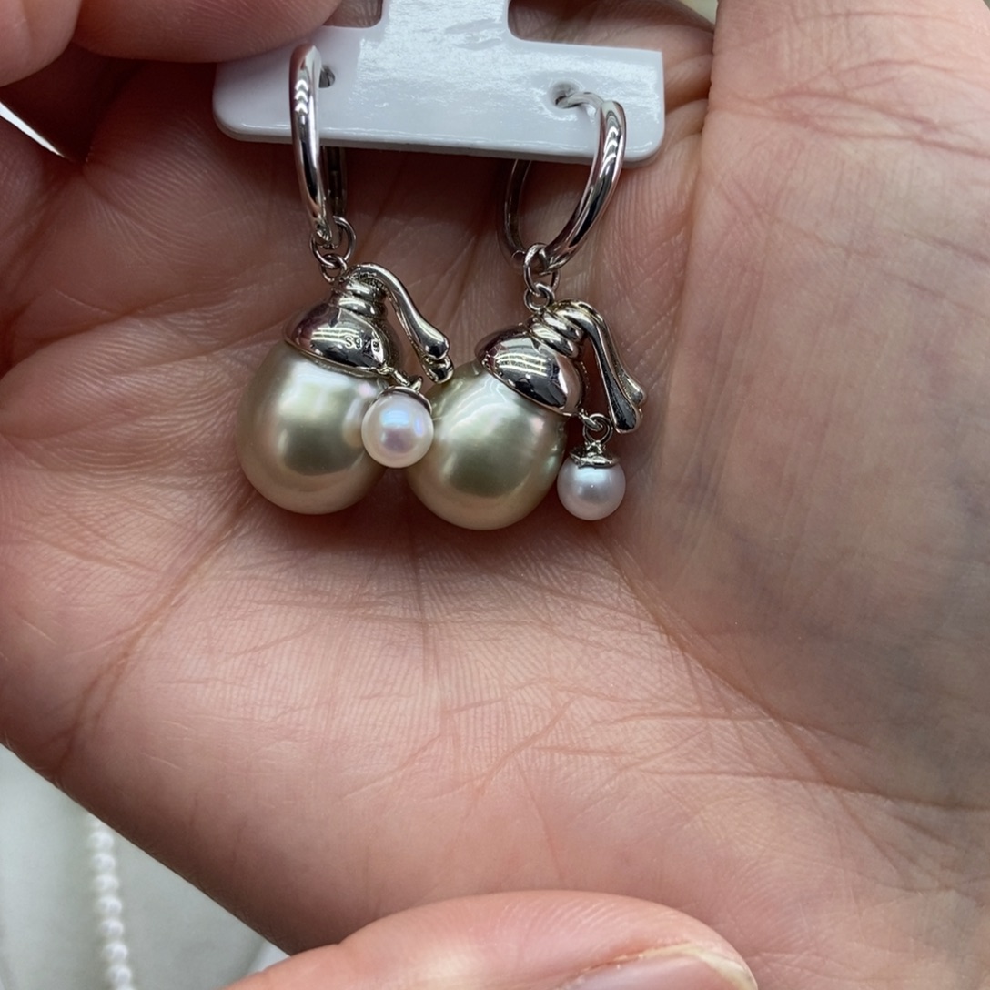 银S925镶嵌海水珍珠耳饰