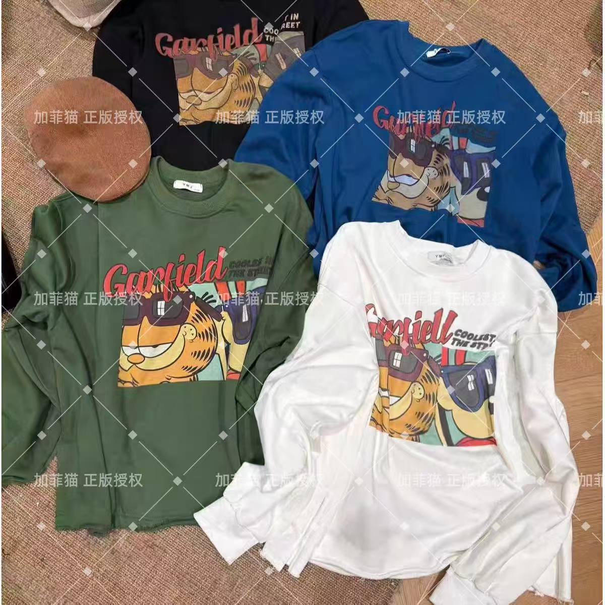 加菲猫正版授权秋冬新款字母印花厚克重毛圈卫衣宽松休闲卫衣1508