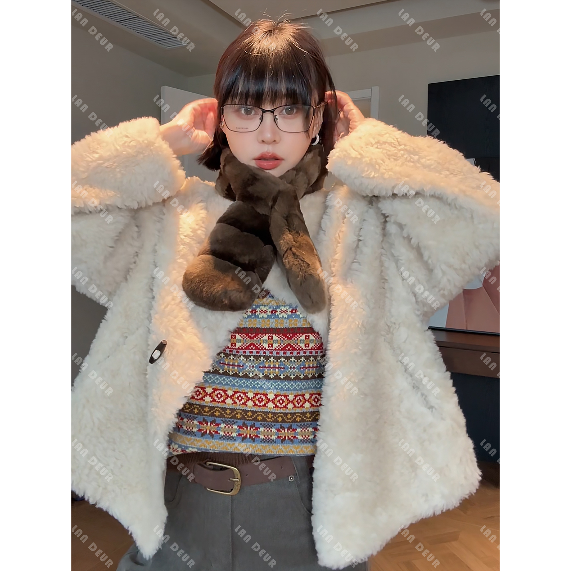 JIUJIU【半旬冬雪】100%绵羊毛显瘦宽松时尚百搭过冬外套女厚款
