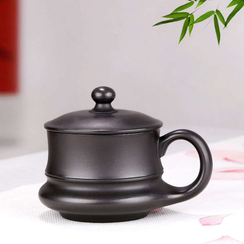 紫砂杯宜兴原矿手工真品盖杯石黄上等正宗男士专用办公喝水茶杯子